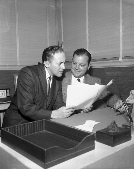 James Snowden (left) and Mike Pollock planning Casa Manana opening in 1959