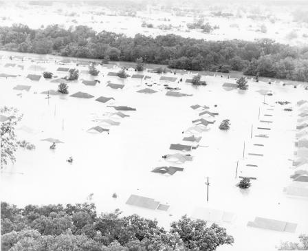 1949 flood - Oaklawn Dr. (right), Englewood Lane (left), Bailey (foreground) - after flooding