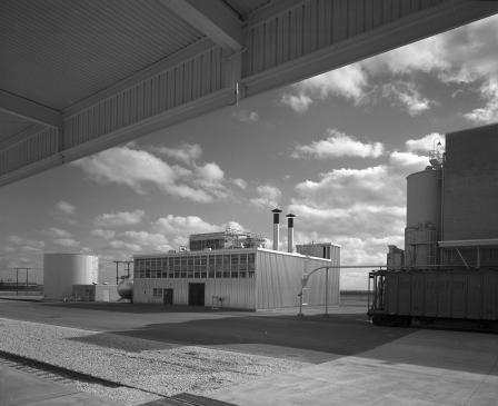 Exterior view of building, storage containers, Burlington freight container at Carling Brewery