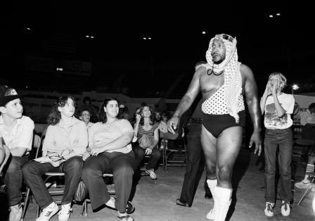 Wrestling, Will Rogers Coliseum, wrestler Arman Hussein walks through crowd