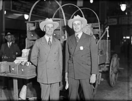 Elliott Roosevelt and J. R. (Red) Wright at Sweetwater chuckwagon in Texas Hotel