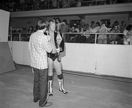 Wrestling at Will Rogers Coliseum; David Von Erich with KTVT reporter