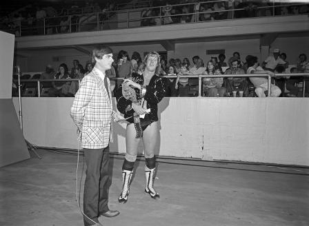 Wrestling at Will Rogers Coliseum; David Von Erich with KTVT reporter