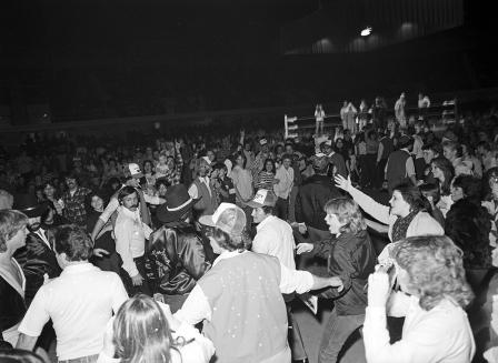Wrestling at Will Rogers Coliseum; men with "Von Erich World Tour, 1983-1984" jackets