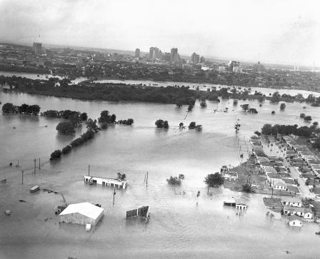 Fort Worth flood of 1949 showing submerged homes