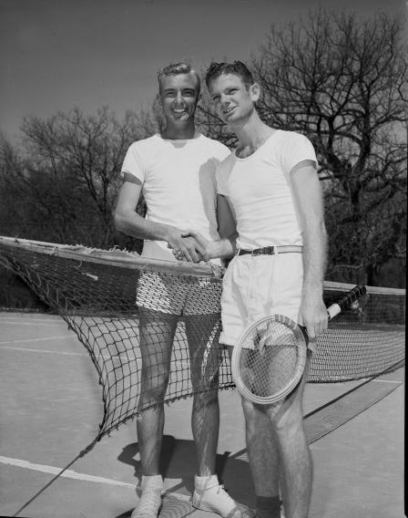 Tennis players Jack Broyles (left) Texas Technological University and Harold (Hap) Manning, Texas Christian University (T. C. U.)