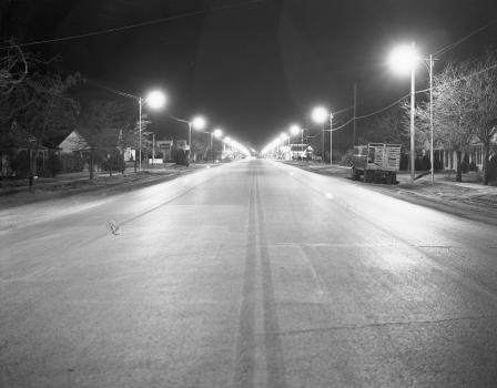 Night view of Main Street in Grand Prairie, Texas