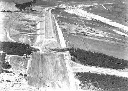 Aerial view of Benbrook Dam construction