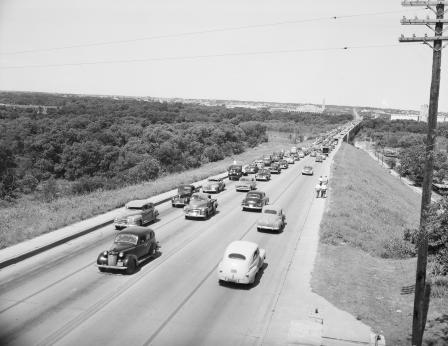 Automobiles heading west out of Fort Worth