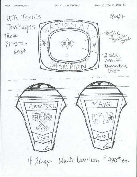 Pencil sketch of a championship ring for Sarah Casteel