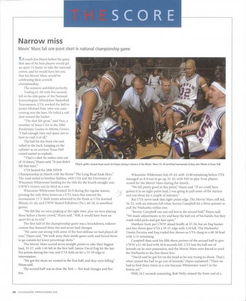UTA Magazine article recapping the 29th National Intercollegiate Wheelchair Basketball Tournament 