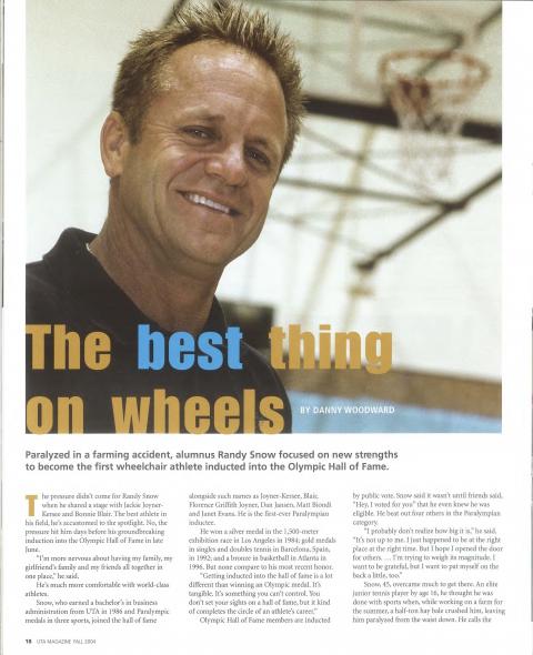 magazine article with picture of UTA athlete and Paralympian Randy Snow