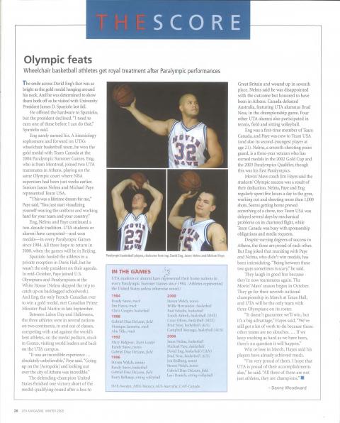 UTA Magazine article describing Movin' Mavs during and after the 2004 Paralympic Games held in Athens, Greece
