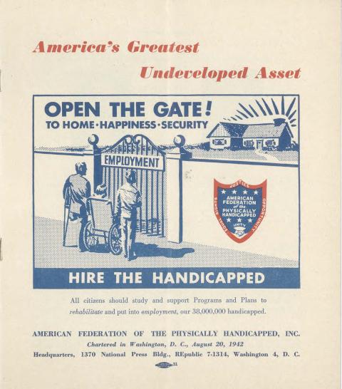 Pamphlet reporting on the state of the physically handicapped in the United States