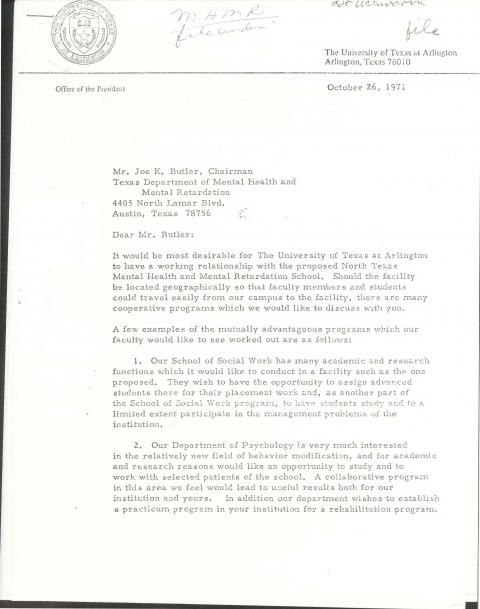 letter from UTA President Frank Harrison to Joe K. Butler