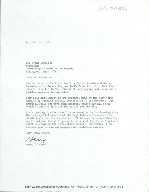 Letter of appreciation from Mr. West to Dr. Frank Harrison