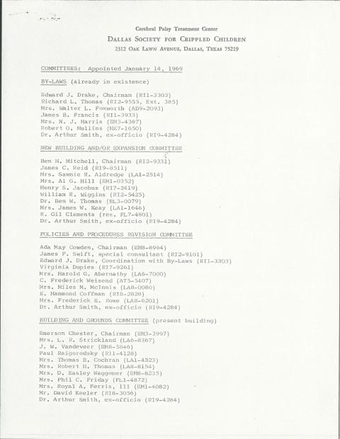 Directory of Committee Members for the Dallas Society for Crippled Children