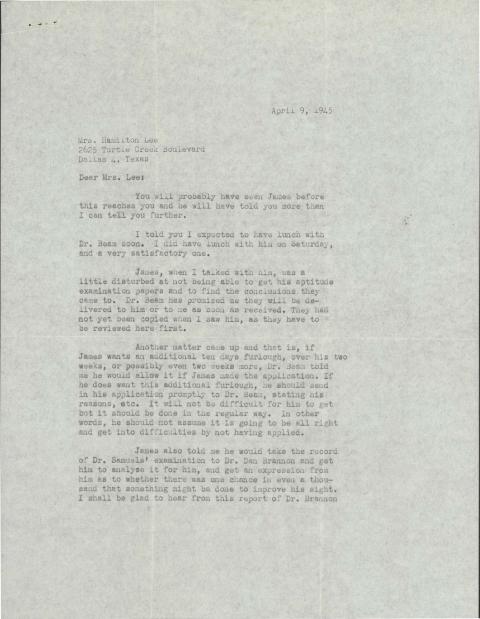 Letter from J. Edgar Pew to Mrs. Hamilton Lee