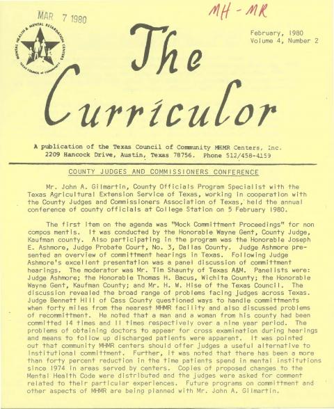 The Curriculor, a publication of the Texas Council of Community MHMR Centers, Inc., February, 1980