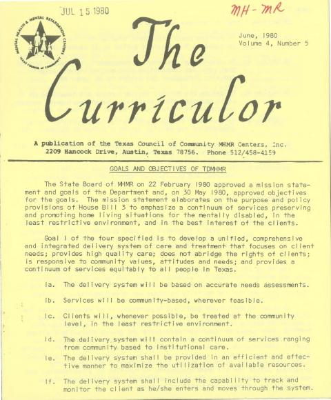 The Curriculor, a publication of the Texas Council of Community MHMR Centers, Inc., February, 1980