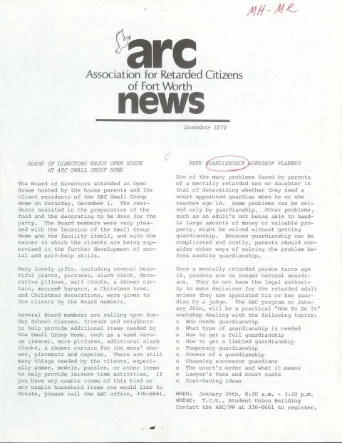cover of ARC news / Association for Retarded Citizens of Fort Worth, December 1979