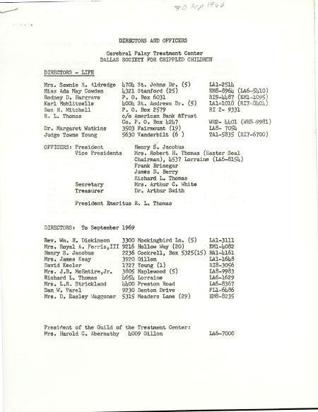 Listing of Officers and Directors for the organization