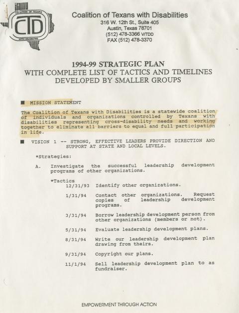Coalition of Texans with Disabilities 1994-99 Strategic Plan