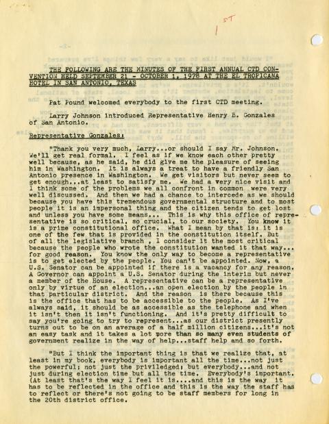 Minutes of the first annual convention of the Coalition of Texans with Disabilities, 1978