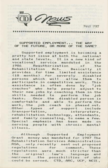 Coalition of Texans with Disabilities July 1987 newsletter