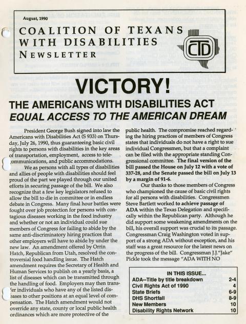 The Coalition of Texans with Disabilities August 1990 Newsletter 