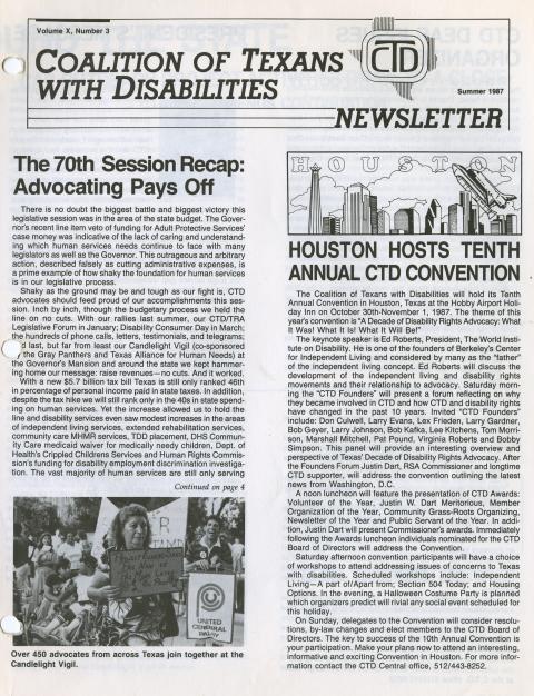 The Coalition of Texans with Disabilities Summer 1987 Newsletter 