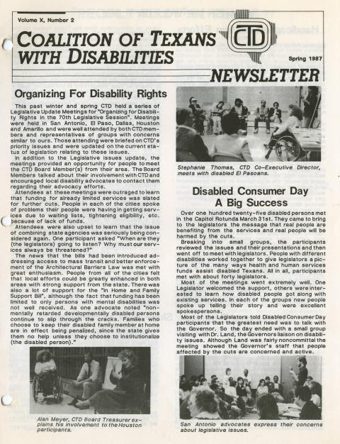The Coalition of Texans with Disabilities Spring 1987 Newsletter