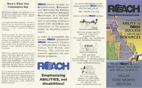 REACH:RESOURCE CENTERS ON INDEPENDENT LIVING 