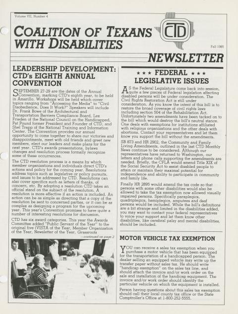 newsletter fall 1985