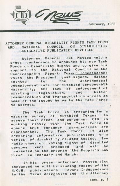 CTD Newsletter: February 1986