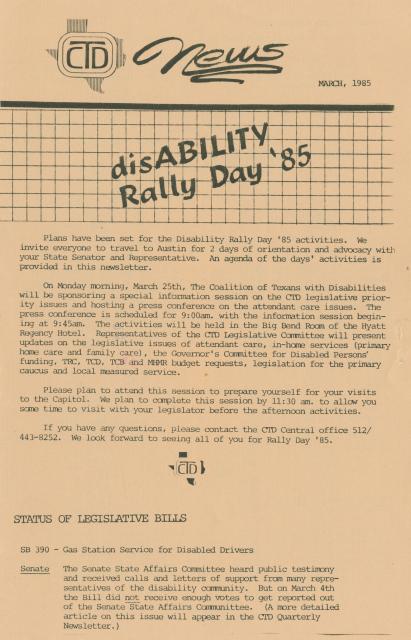 Coalition of Texans with Disabilities news, March 1985 