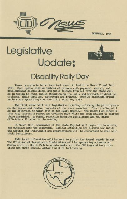 Coalition of Texans with Disabilities news, February 1985