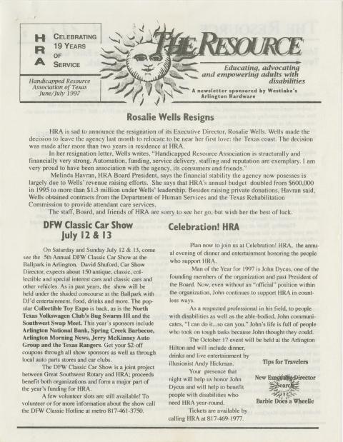Handicapped Resource Association of Texas newsletter, June/July 1997