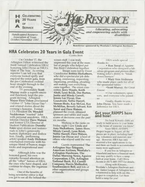 Handicapped Resource Association of Texas newsletter October/ November 1997