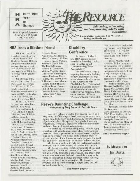 Handicapped Resource Association of Texas newsletter, April/May 1998