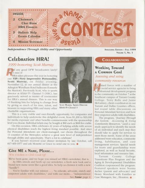 HRAbility times, newsletter of Helping Restore Ability, Fall 1999, Volume 1, number 1
