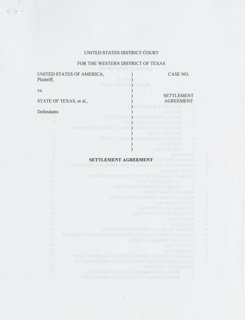 Settlement agreement for the case United States v. Texas (A09 CA 490 SS)