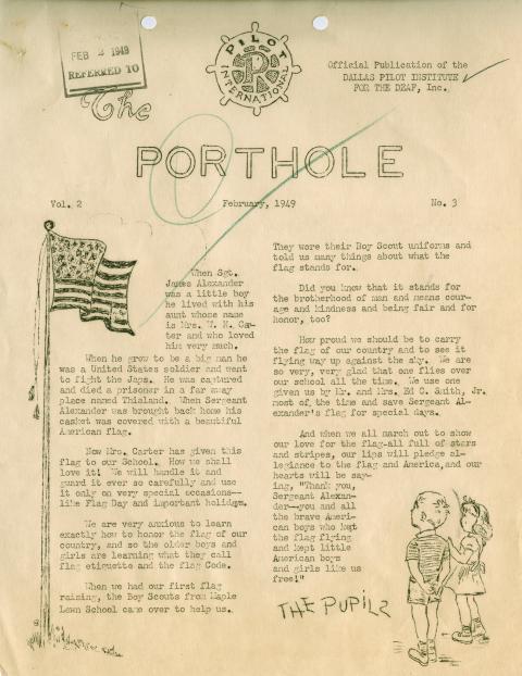Porthole (The), volume 2, number 3, February 1949, the newsletter of the Dallas Pilot Institute for the Deaf