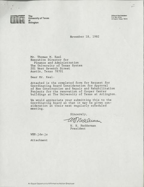 Letter from Wendell Nedderman to Thomas Keel with attachments