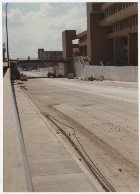 Construction on the depression of Cooper Street and construction of elevated pedestrian walkways on the campus of UTA