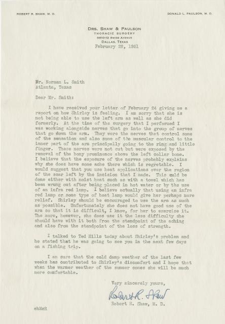 Letter from Dr. Shaw