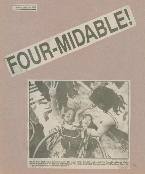 "Four-midable" Movin' Mavs article clipping on scrapbook page