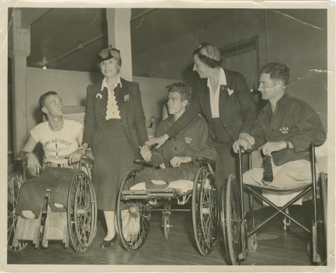 Helen Keller visiting patients at McCloskey General Hospital
