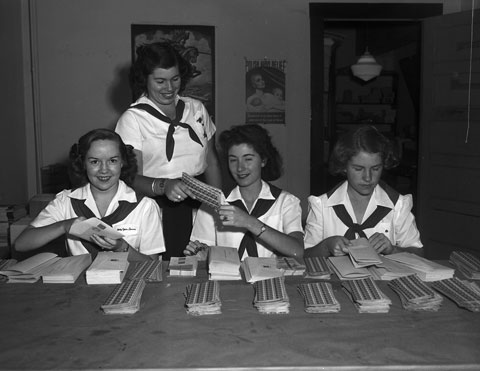 Camp Fire Girls prepare 1944 Christmas Seal mail 