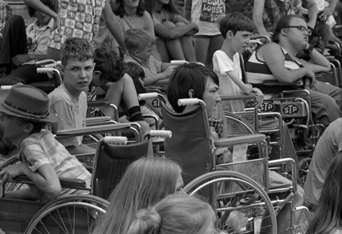Large group of children in wheelchairs